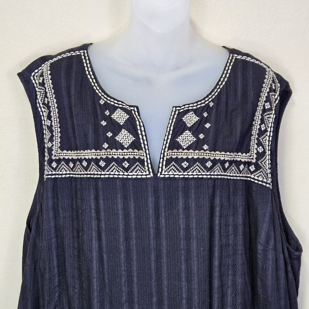 J.Jill Cotton Shift Dress 4X Embroidered Resortwear Black Quiet Luxury Beach - Picture 4 of 16